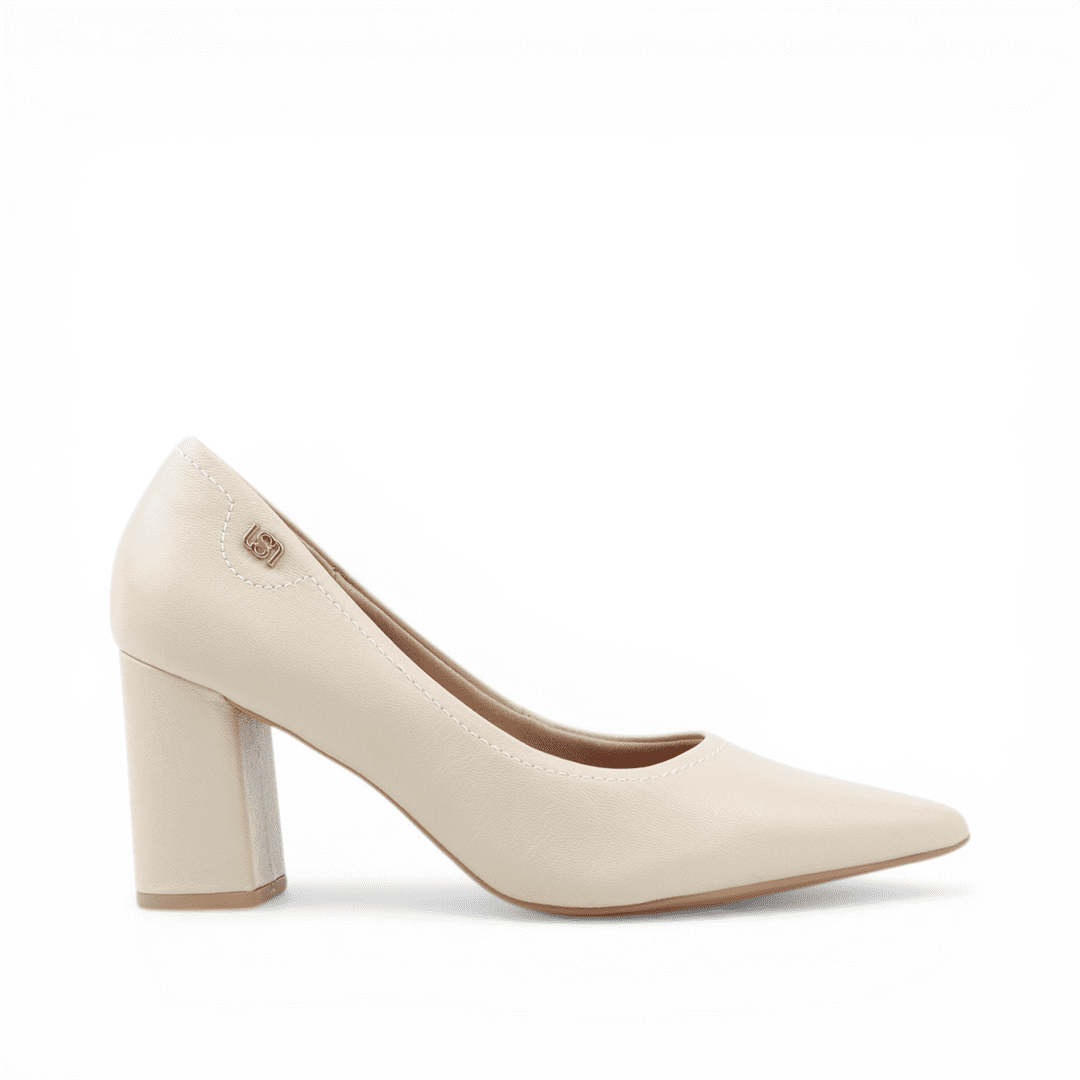 Scarpin Salto Bloco Couro Liso