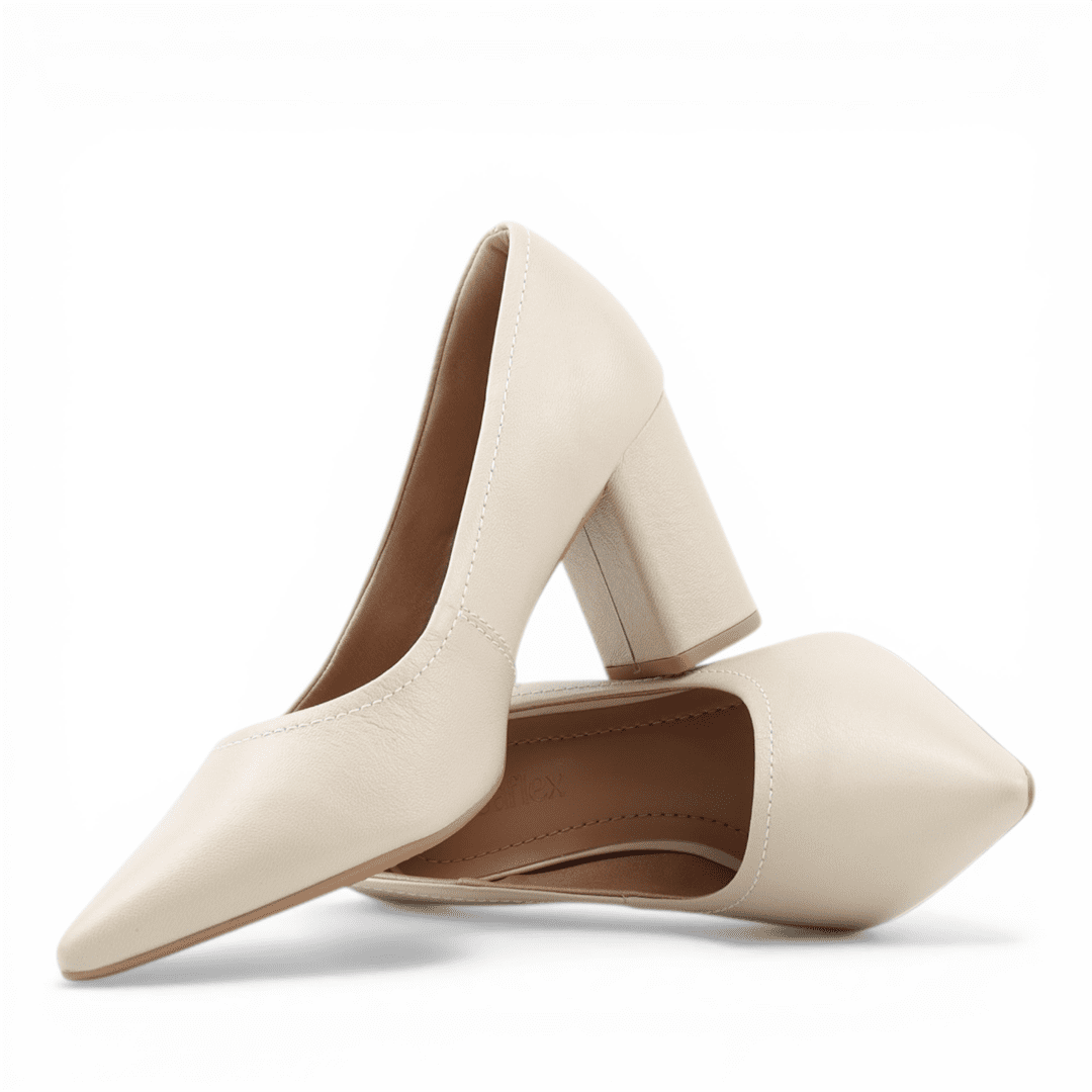Scarpin Salto Bloco Couro Liso Branco 3