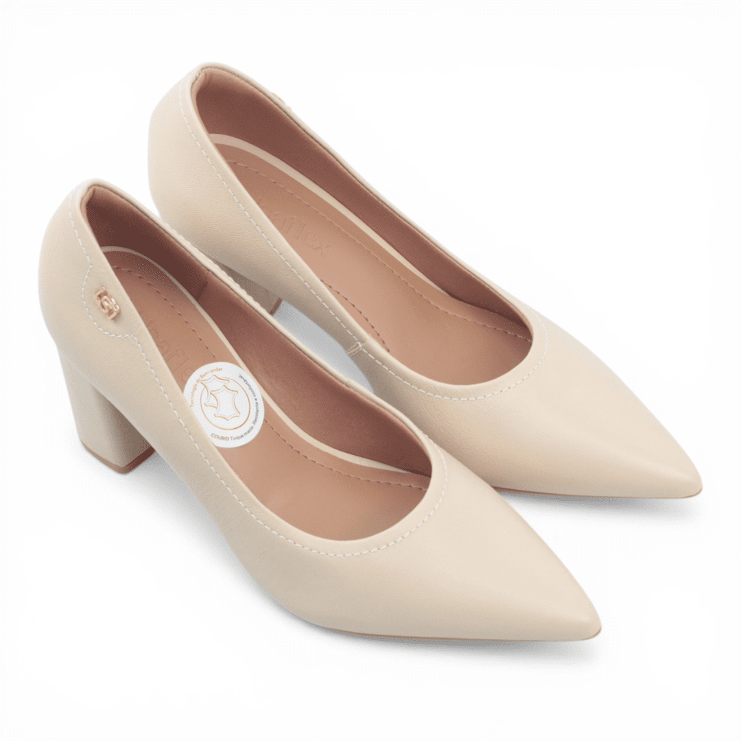 Scarpin Salto Bloco Couro Liso Branco 4