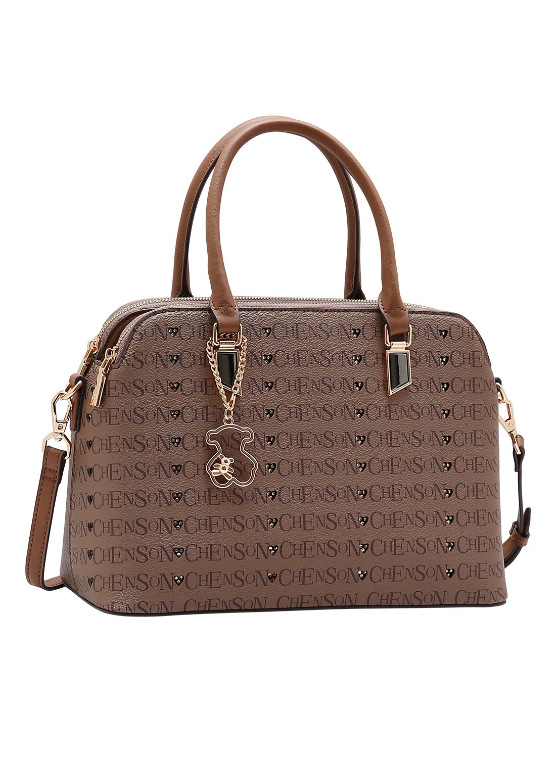 Bolsa Feminina Chenson Cafe - Cristal Monograma Coracao - Alca de Mao