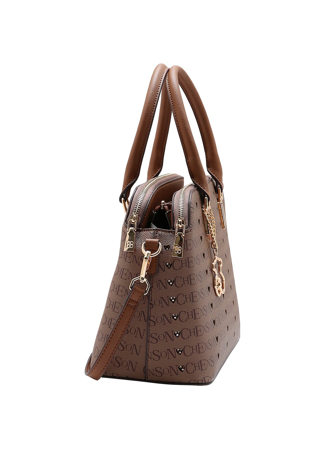 Bolsa Feminina Chenson Cafe - Cristal Monograma Coracao - Alca de Mao Marrom 2