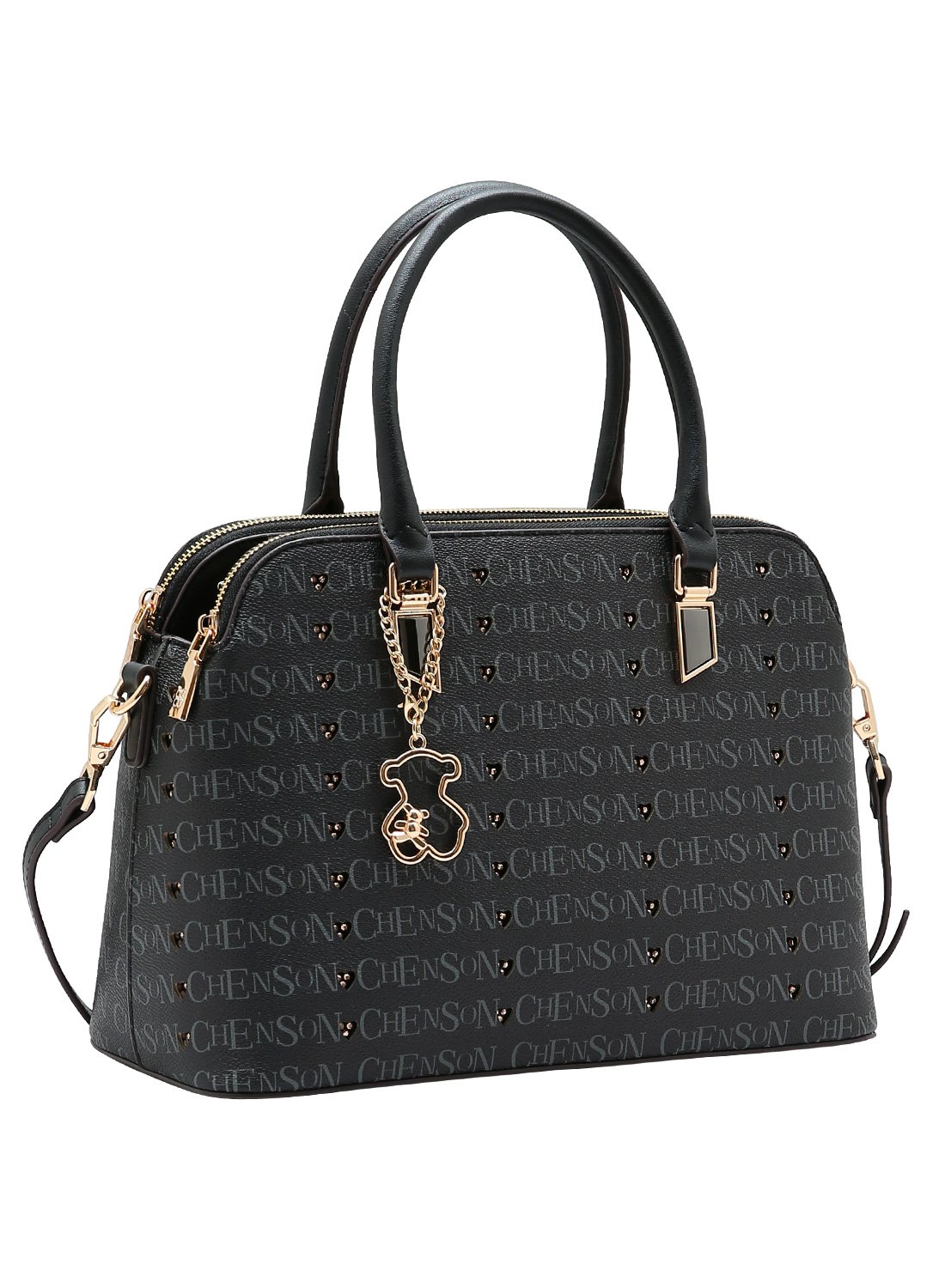 Bolsa Chenson - Alca de Mao - Linha Cristal Monograma Coracao - Preto