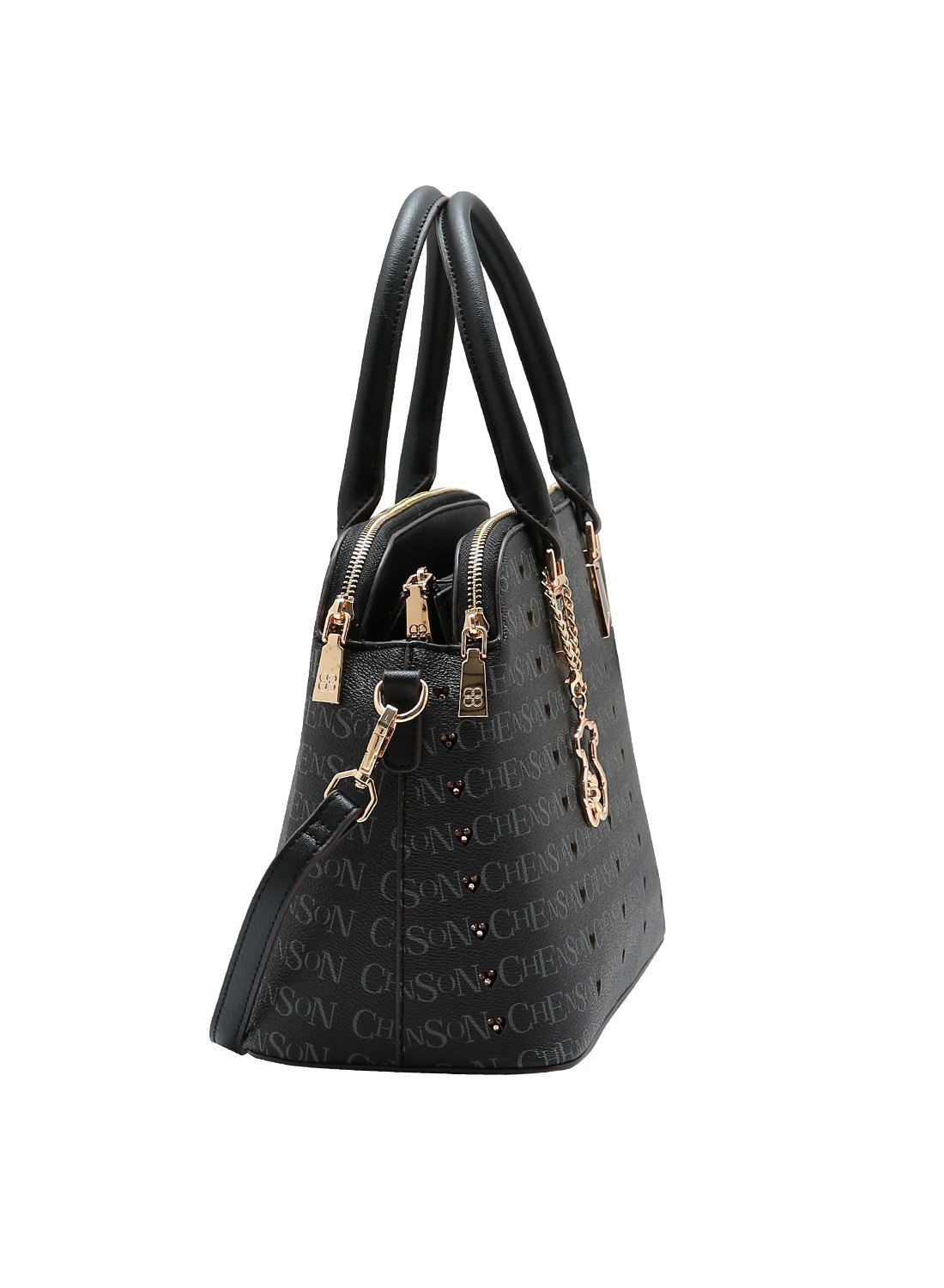 Bolsa Chenson - Alca de Mao - Linha Cristal Monograma Coracao - Preto Preto 4