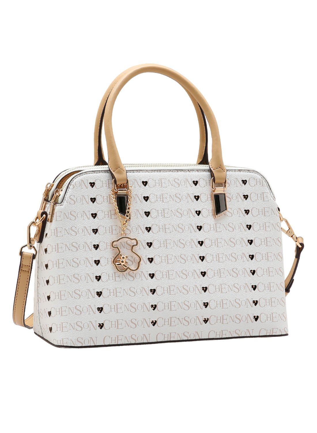 Bolsa Chenson Bege - Cristal Monograma Coracao - Alca de Mao