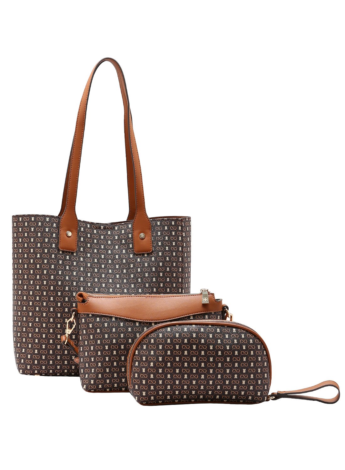 Kit Bolsa Feminina Chenson Original 3 Pecas - Cafe - Monograma Baby Urso 