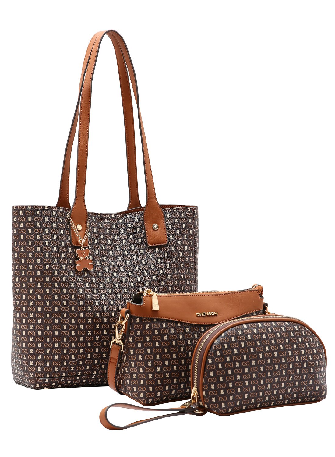 Kit Bolsa Feminina Chenson Original 3 Pecas - Cafe - Monograma Baby Urso Marrom 3