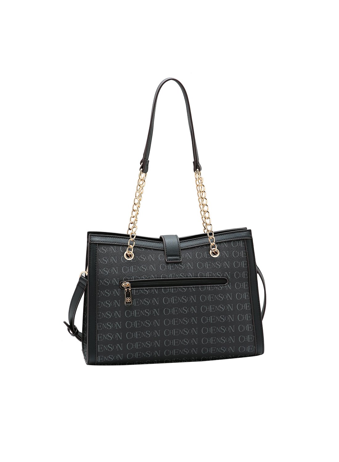 Bolsa Chenson Original Preta Cristal Monograma Coracao Alca de Ombro Preto 4