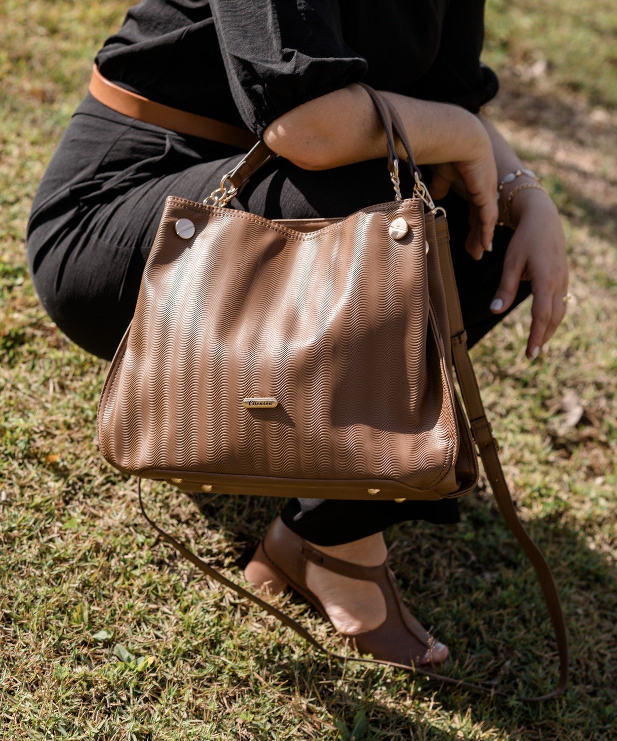 Bolsa Chenson Cafe Waves Alca de Mao Feminina Marrom 2