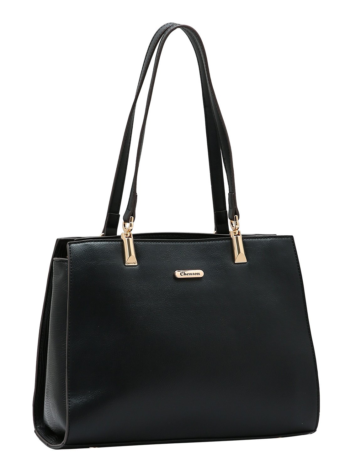 Bolsa Preta Chenson Detalhe Croco Alca de Ombro