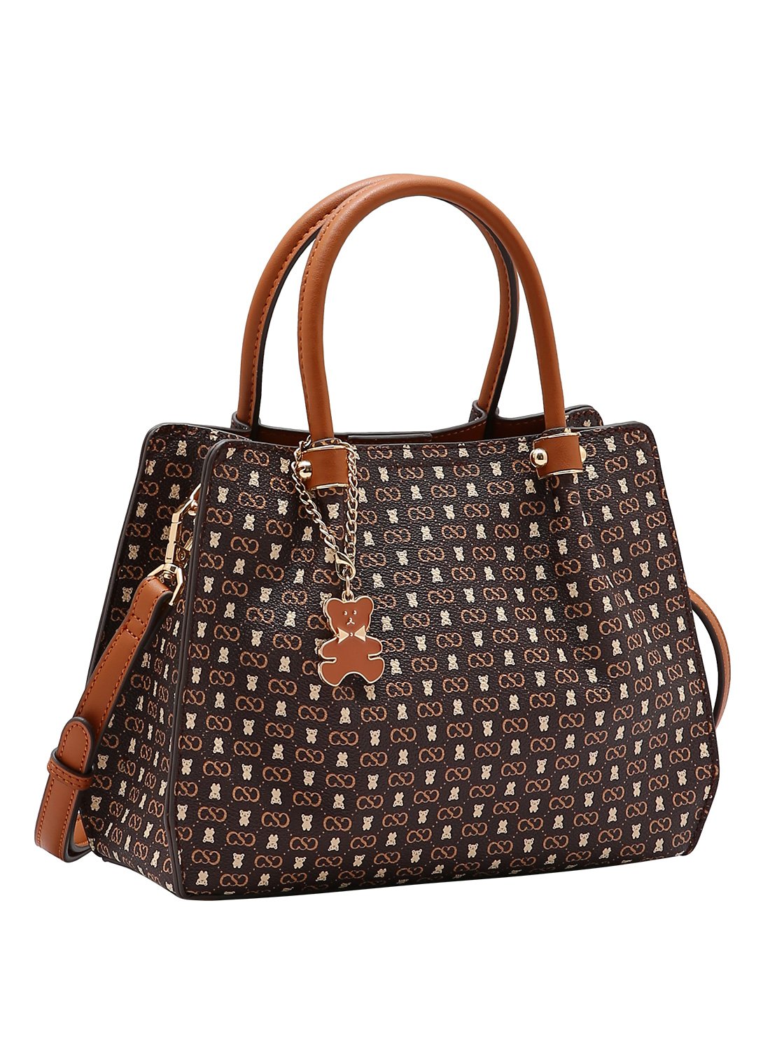 Bolsa  Alca de Mao Chenson Original Monograma Baby Urso Cafe