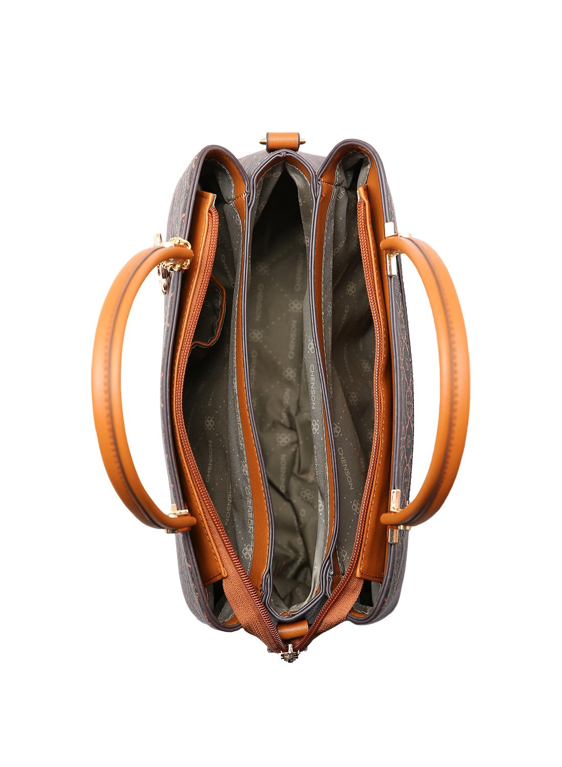 Chenson Bolsa Feminina Classic Cristal Estruturada Casual Cafe Marrom 2