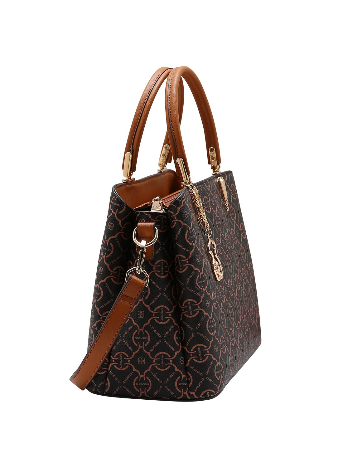 Chenson Bolsa Feminina Classic Cristal Estruturada Casual Cafe Marrom 4