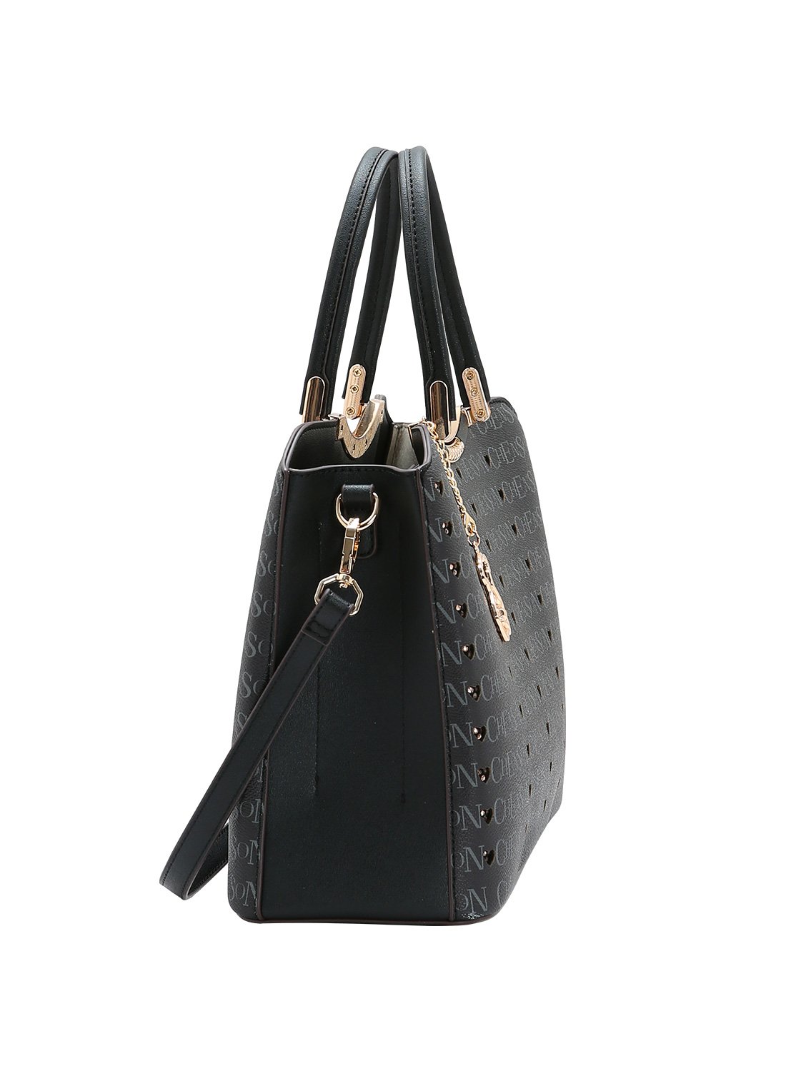 Bolsa Chenson Original Cristal Monograma Coracao Preta Preto 2