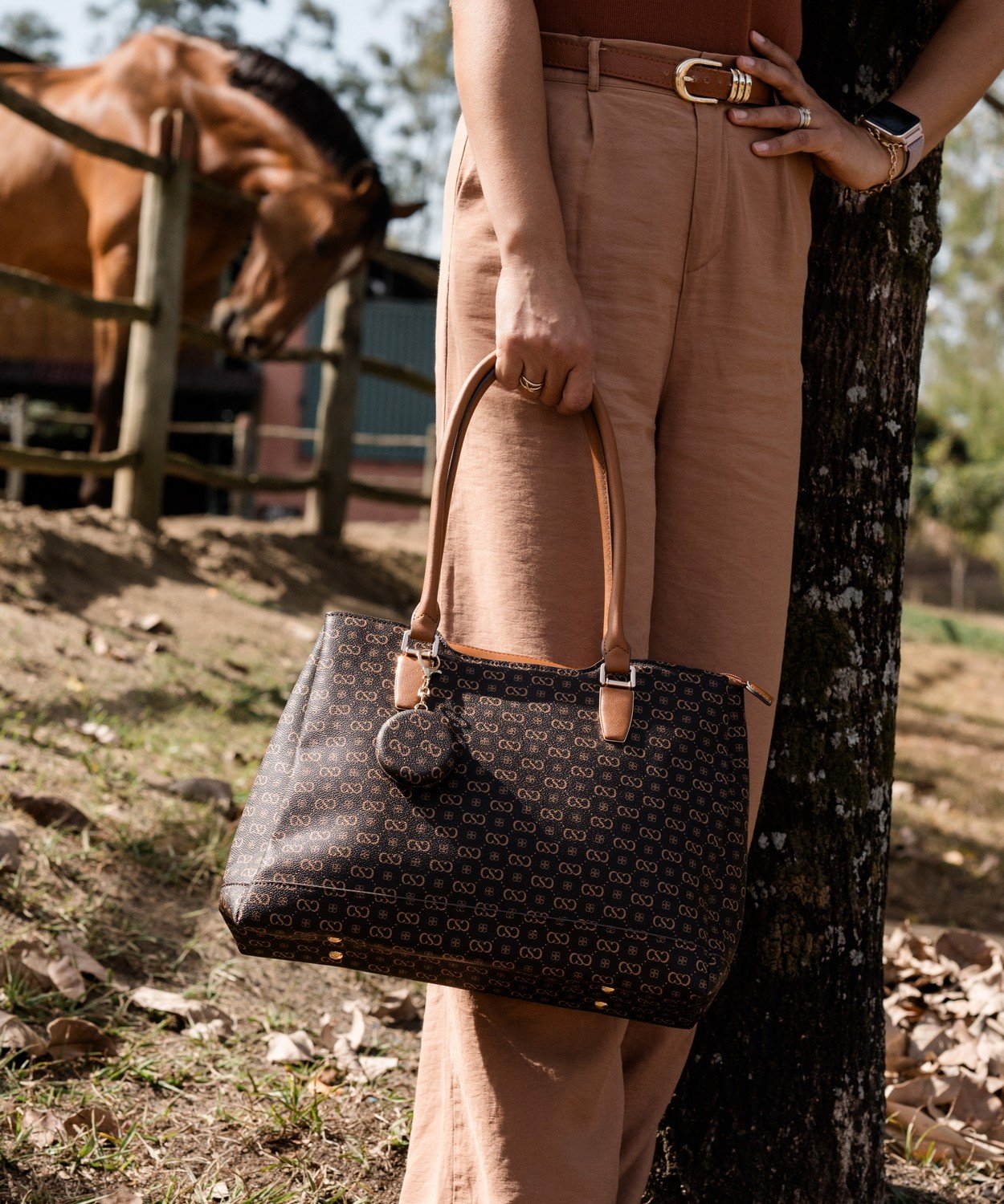 Bolsa Feminina Chenson Monograma Elegance Cafe Alca de Ombro Marrom 4