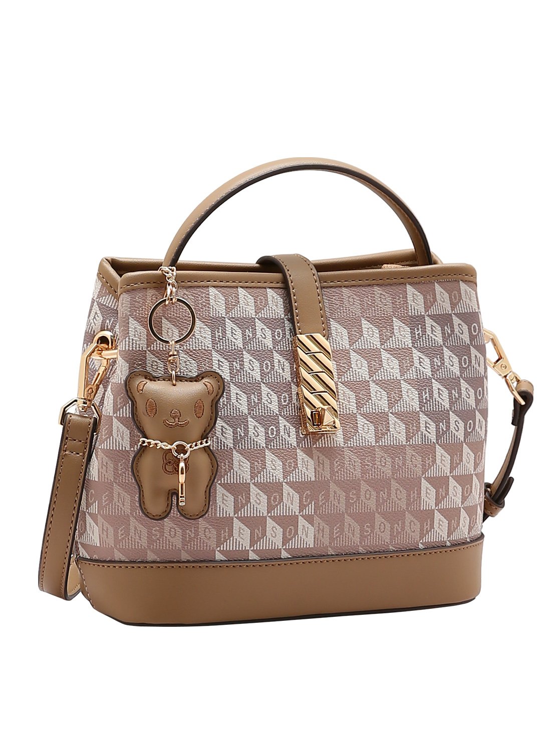 Bolsa Bege Chenson Original Alca de Mao Monograma tridimensional 