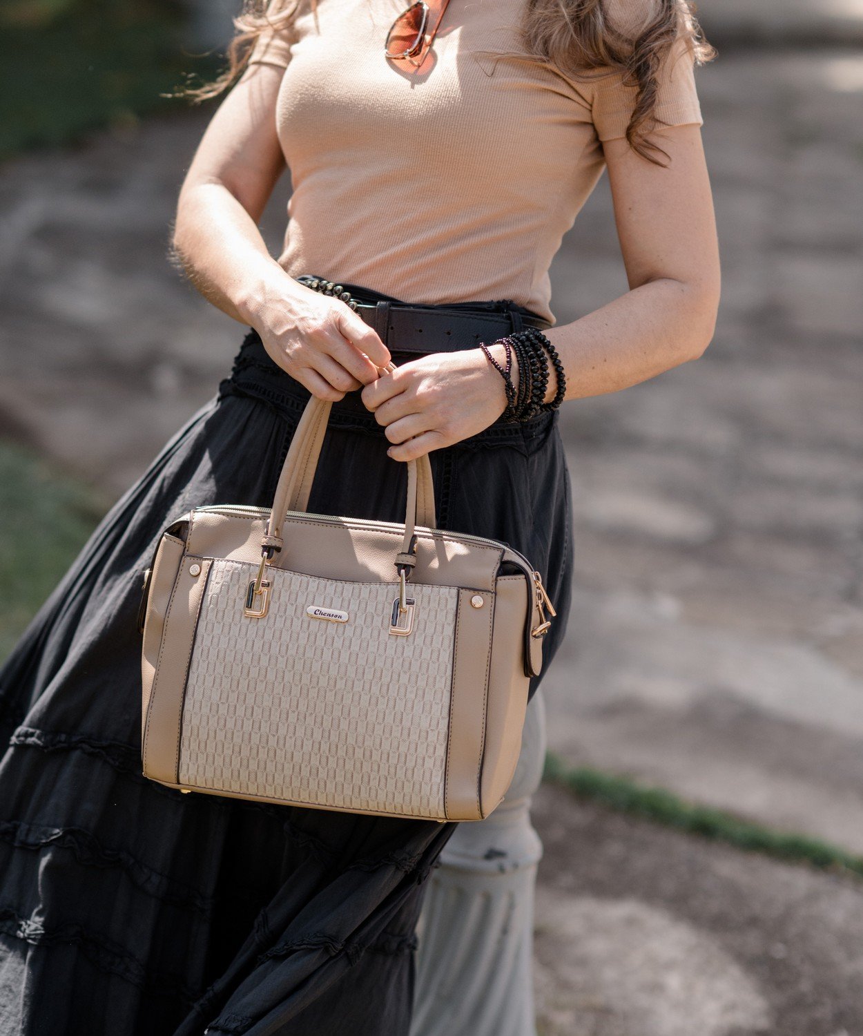 Bolsa Chenson Preta Textura Chic Estilo Classico Original