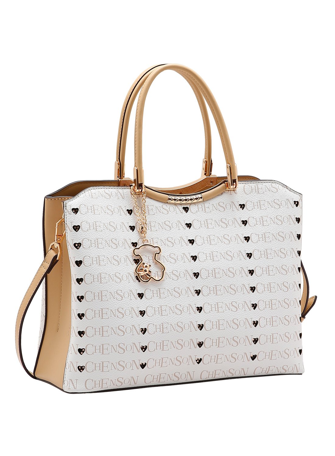 Bolsa Chenson Cristal Monograma Coracao Bege Original - Alca de Mao