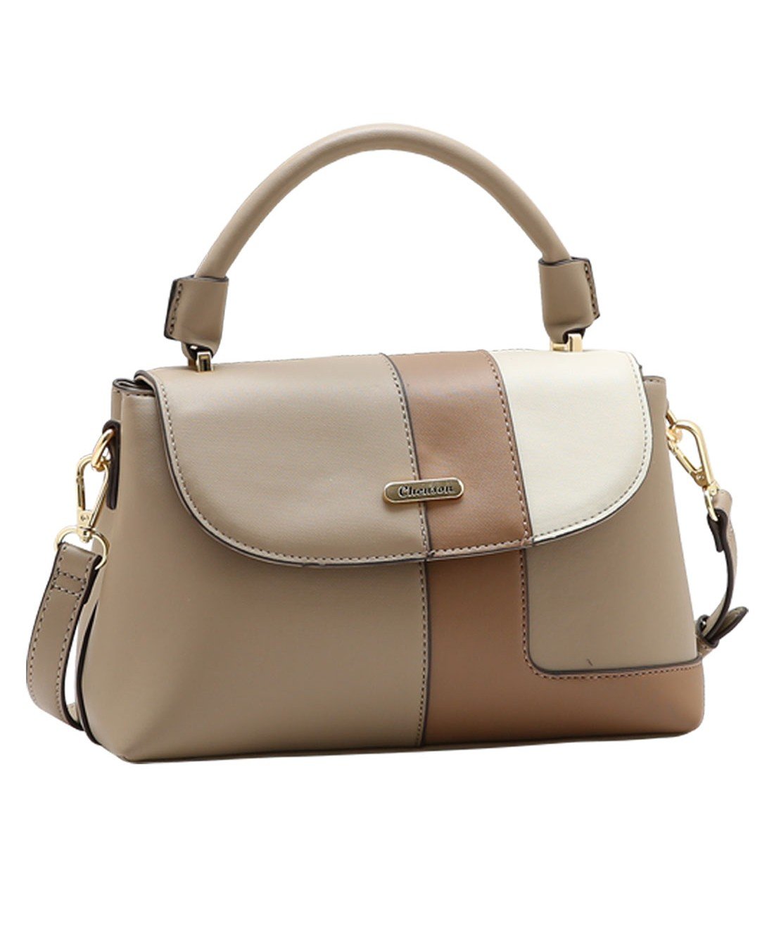 Bolsa Satchel Patchwork - Alca de Mao - Chenson 3485933 Natural