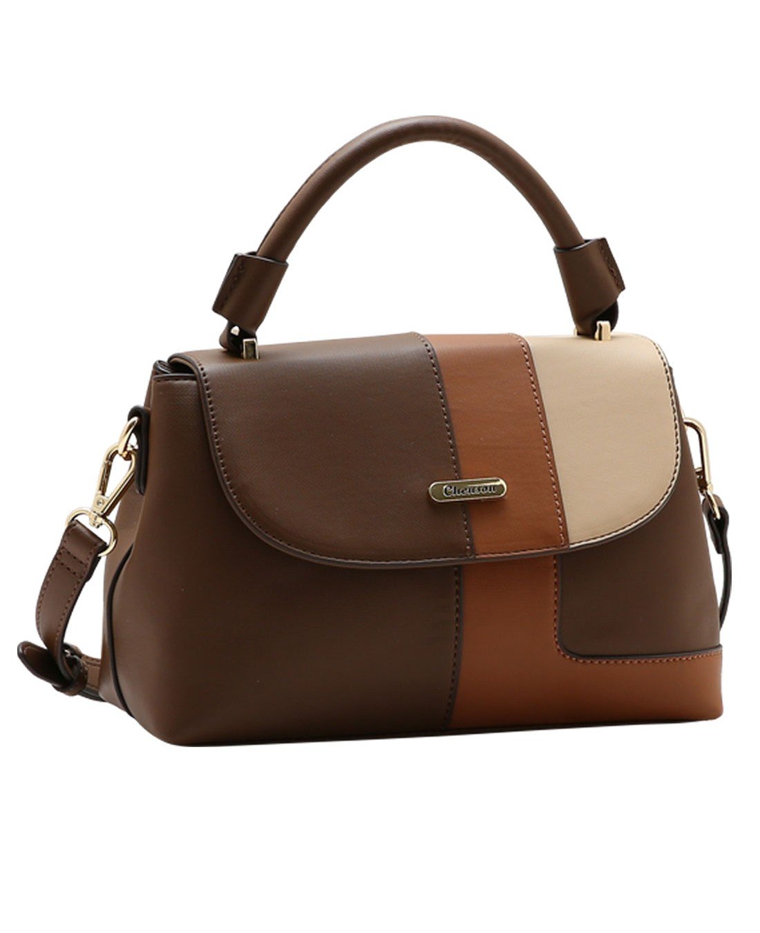Bolsa Satchel Patchwork - Alca de Mao - Chenson 3485933 Cafe