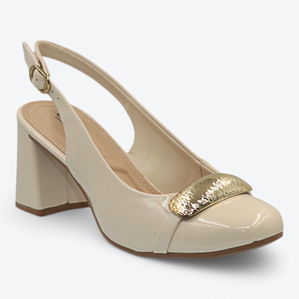 Sapato Dakota Slingback Salto Bloco Feminino D0281-01 Bege Claro 2