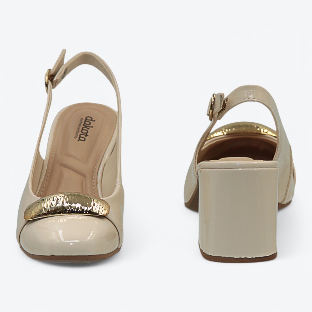Sapato Dakota Slingback Salto Bloco Feminino D0281-01 Bege Claro 5