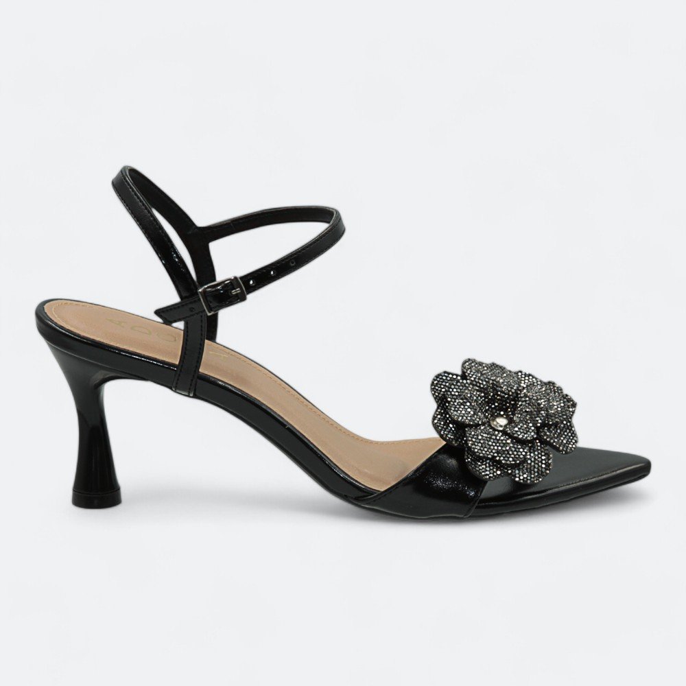 Sandália Adora Flor Salto Fino Feminina 1577107-01 Preto 1