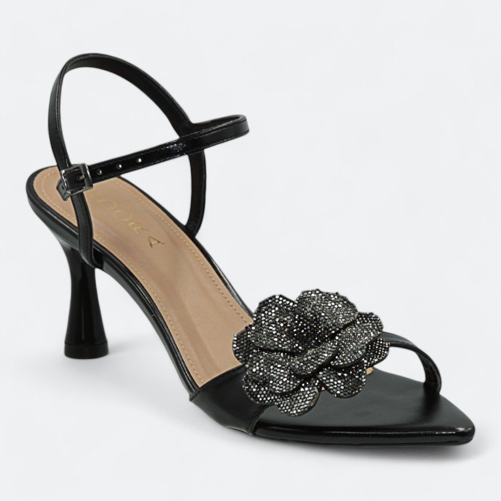 Sandália Adora Flor Salto Fino Feminina 1577107-01 Preto 2