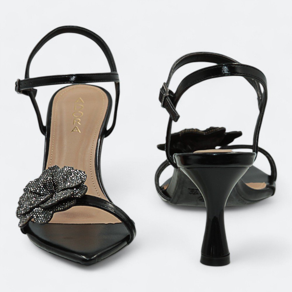 Sandália Adora Flor Salto Fino Feminina 1577107-01 Preto 5