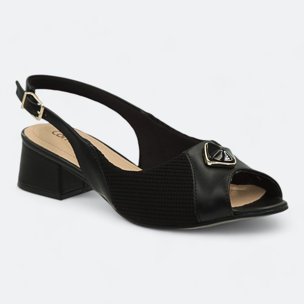 Sapato Comfortflex Slingback Salto Baixo Feminino 2464431-01 Preto 2