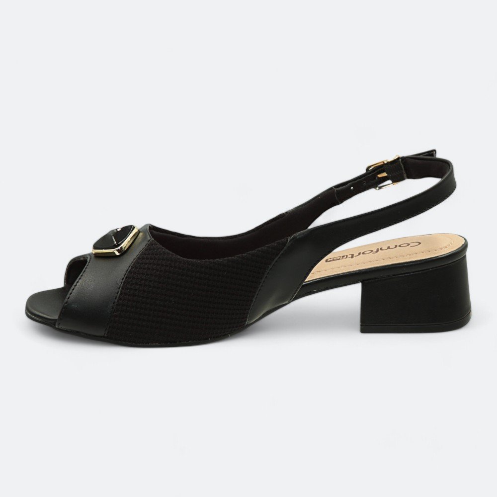 Sapato Comfortflex Slingback Salto Baixo Feminino 2464431-01 Preto 4