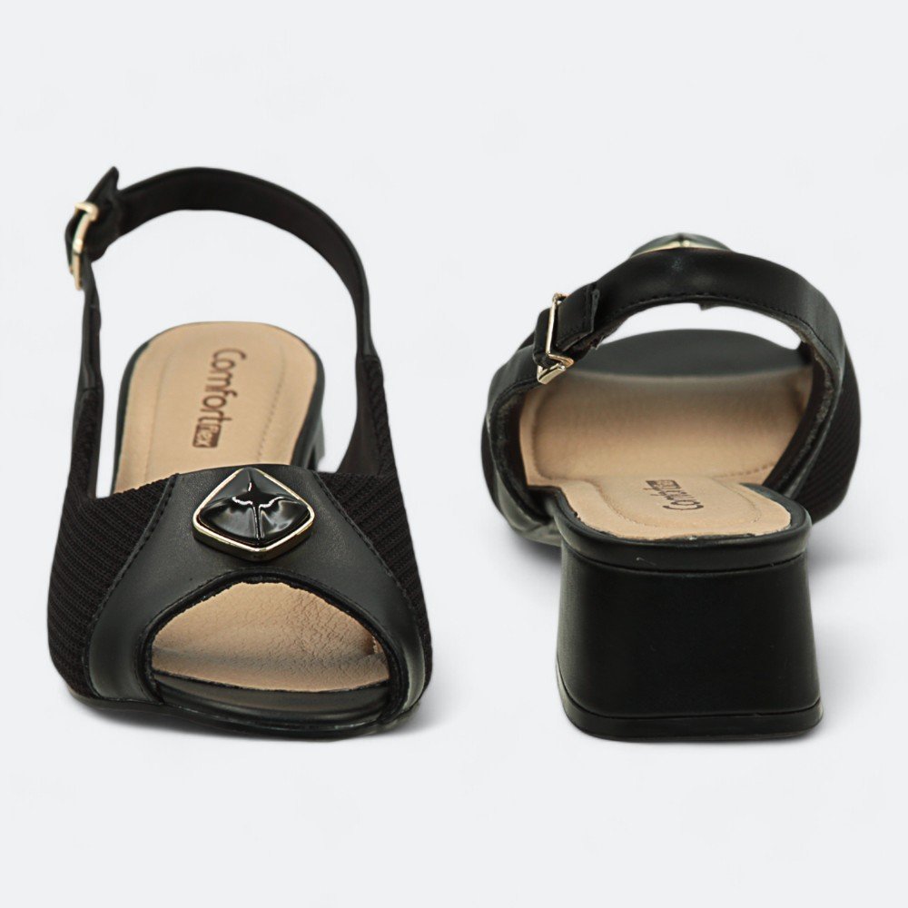 Sapato Comfortflex Slingback Salto Baixo Feminino 2464431-01 Preto 5