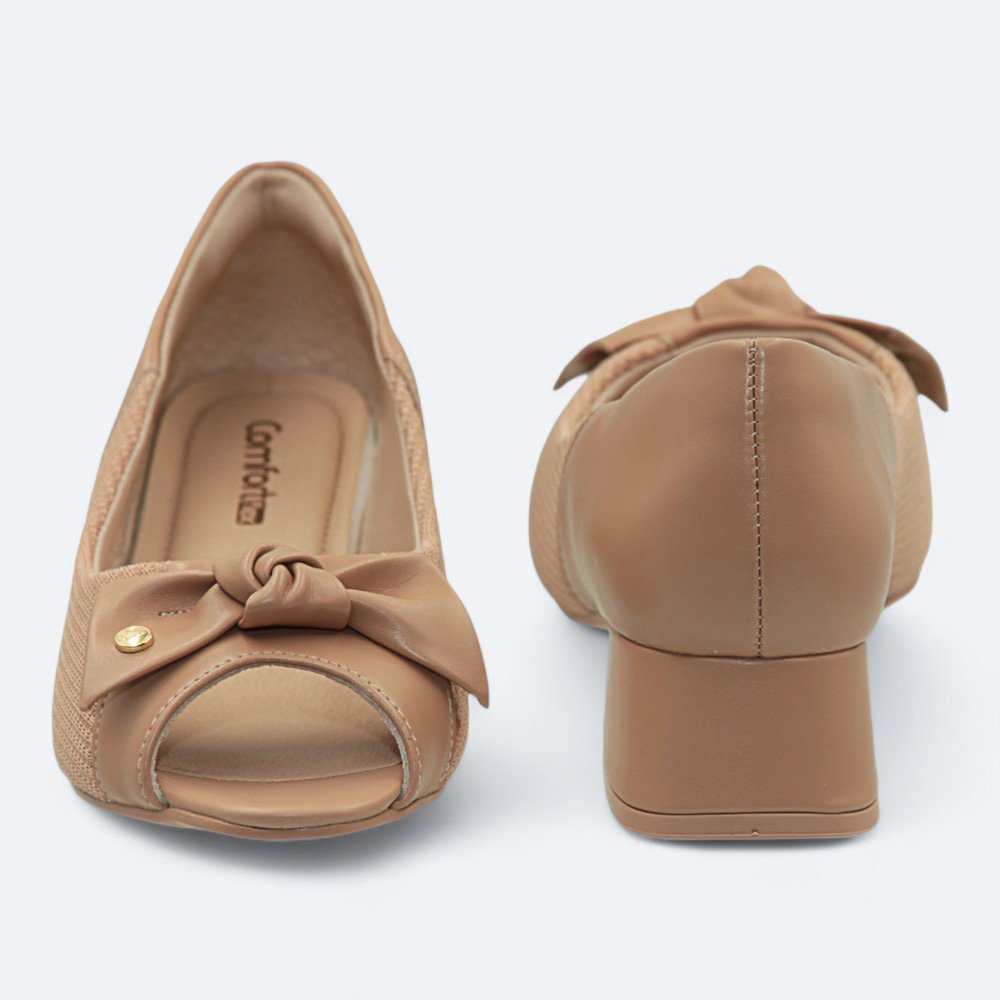 Sapato Comfortflex Salto Baixo Feminino 2464403-01 Nude 5