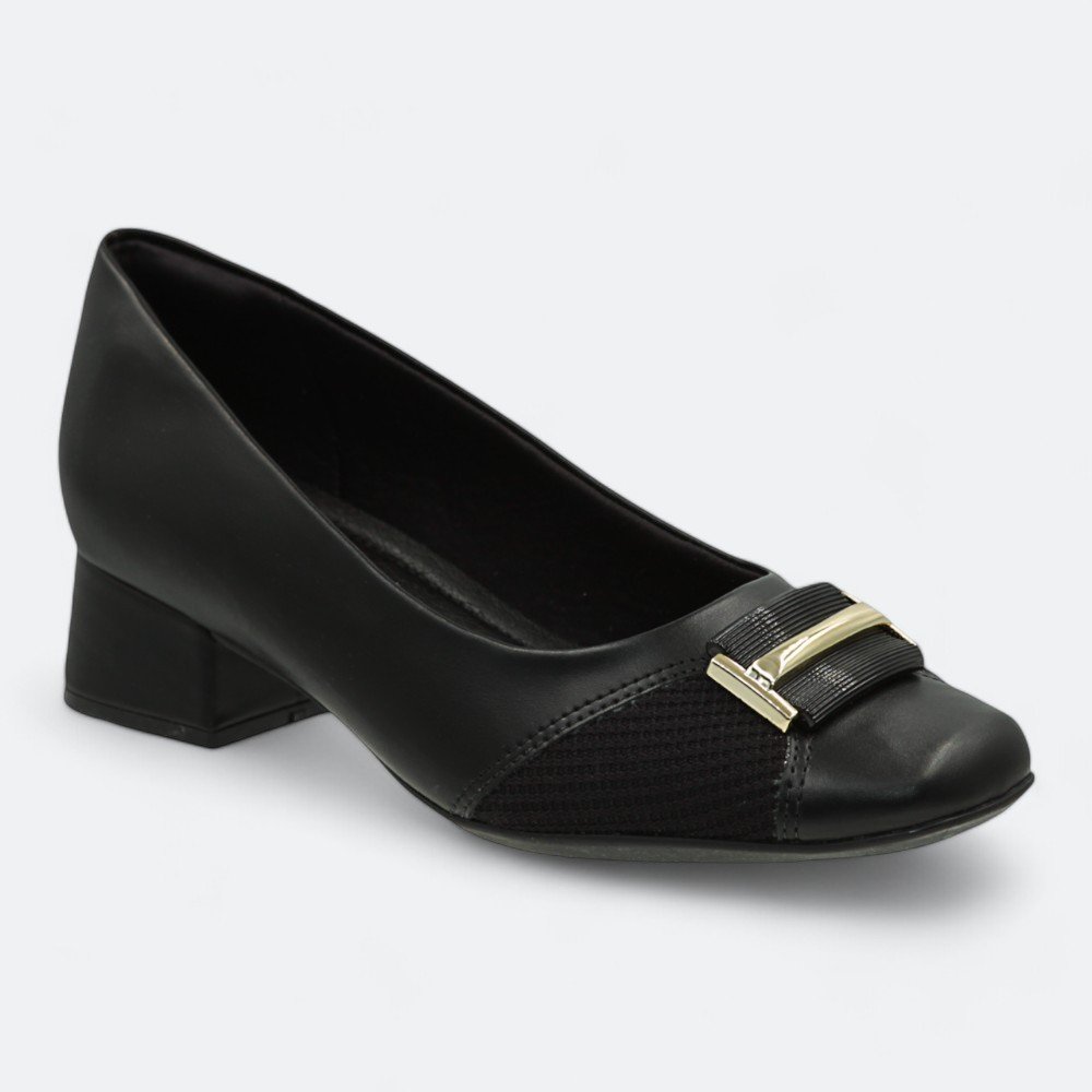 Sapato Comfortflex Salto Baixo Feminino 2495303-01 Preto 2