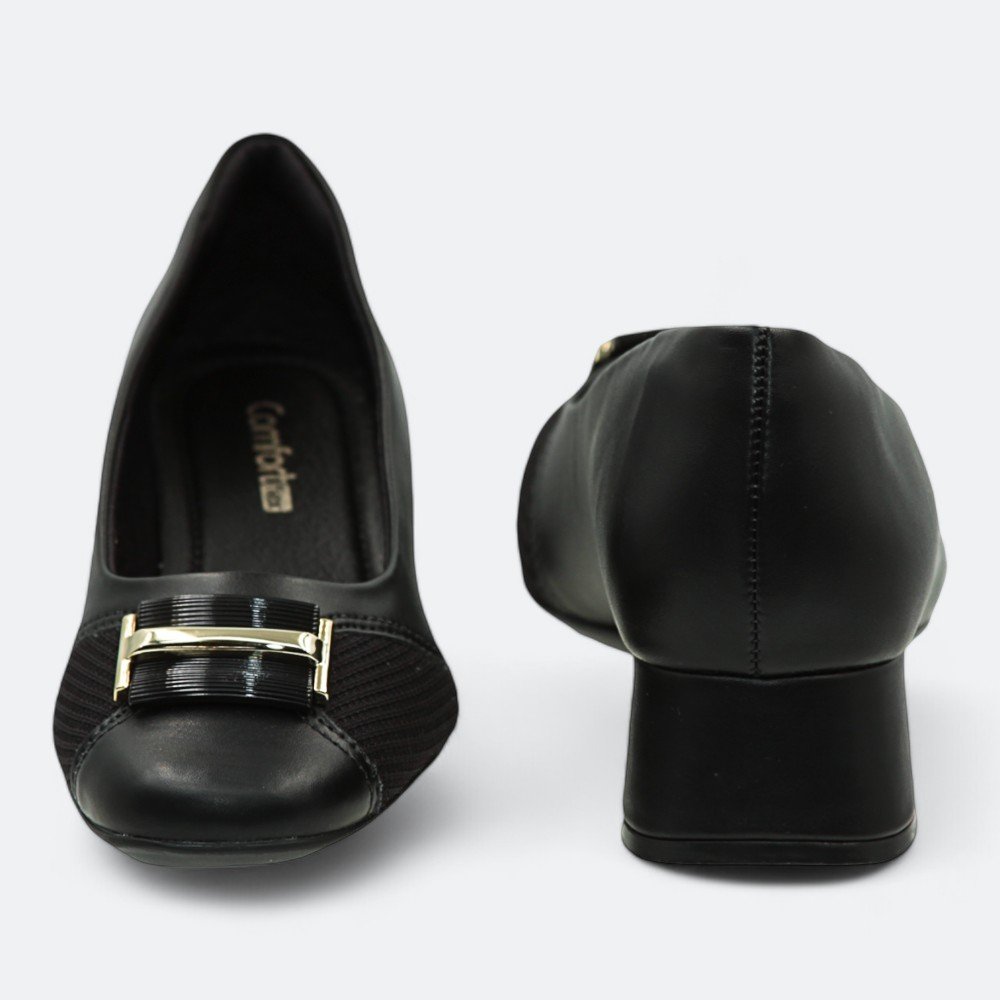 Sapato Comfortflex Salto Baixo Feminino 2495303-01 Preto