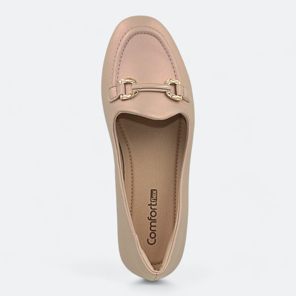 Mocassim Comfortflex Bico Redondo Feminino 2463404-01 Bege 3