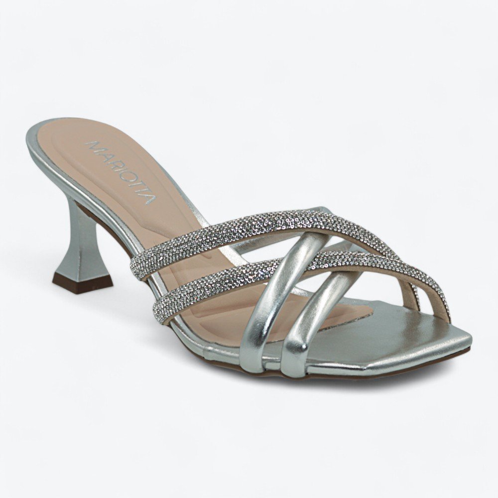 Tamanco Mariotta Salto Médio Feminino 2023101-02 Prata 2