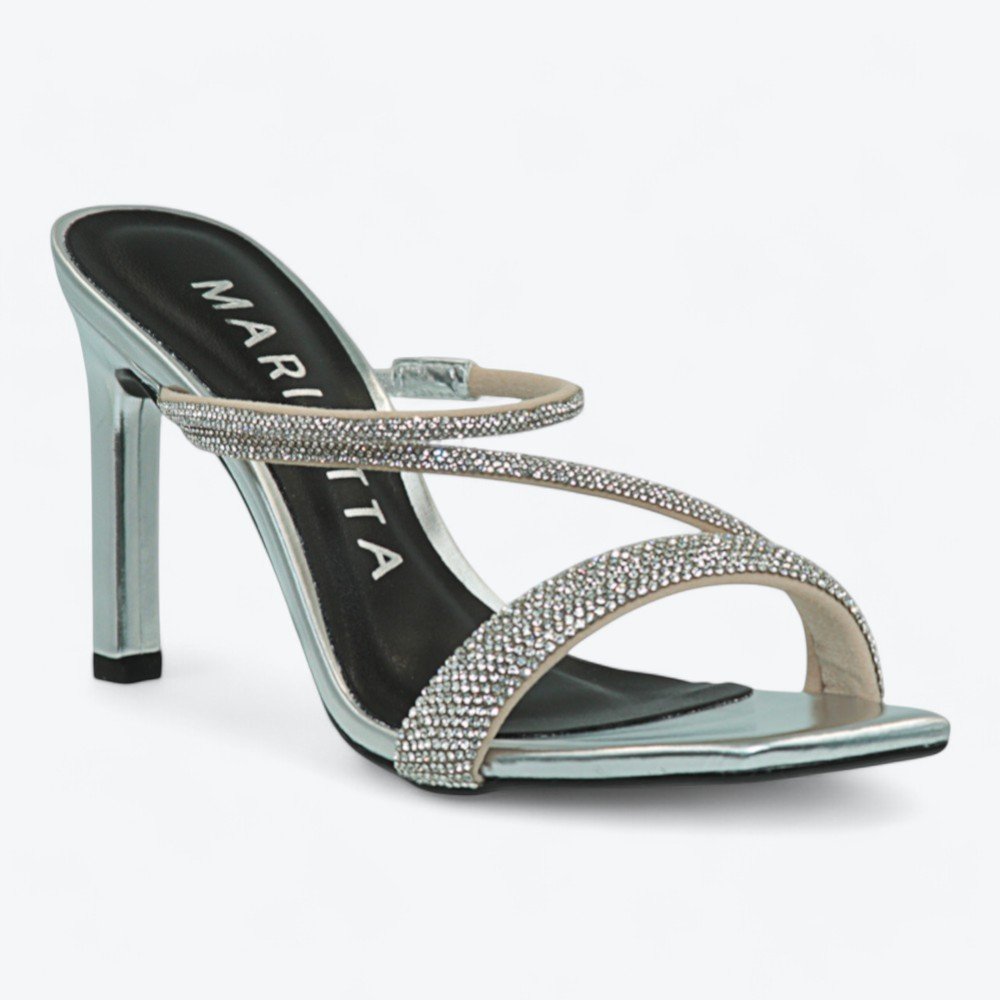 Tamanco Mariotta Salto Alto Fino Feminino 2034502-01 Prata 2