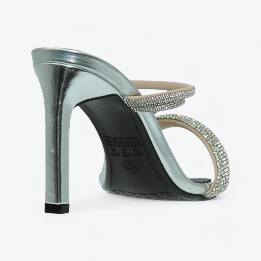 Tamanco Mariotta Salto Alto Fino Feminino 2034502-01 Prata 5