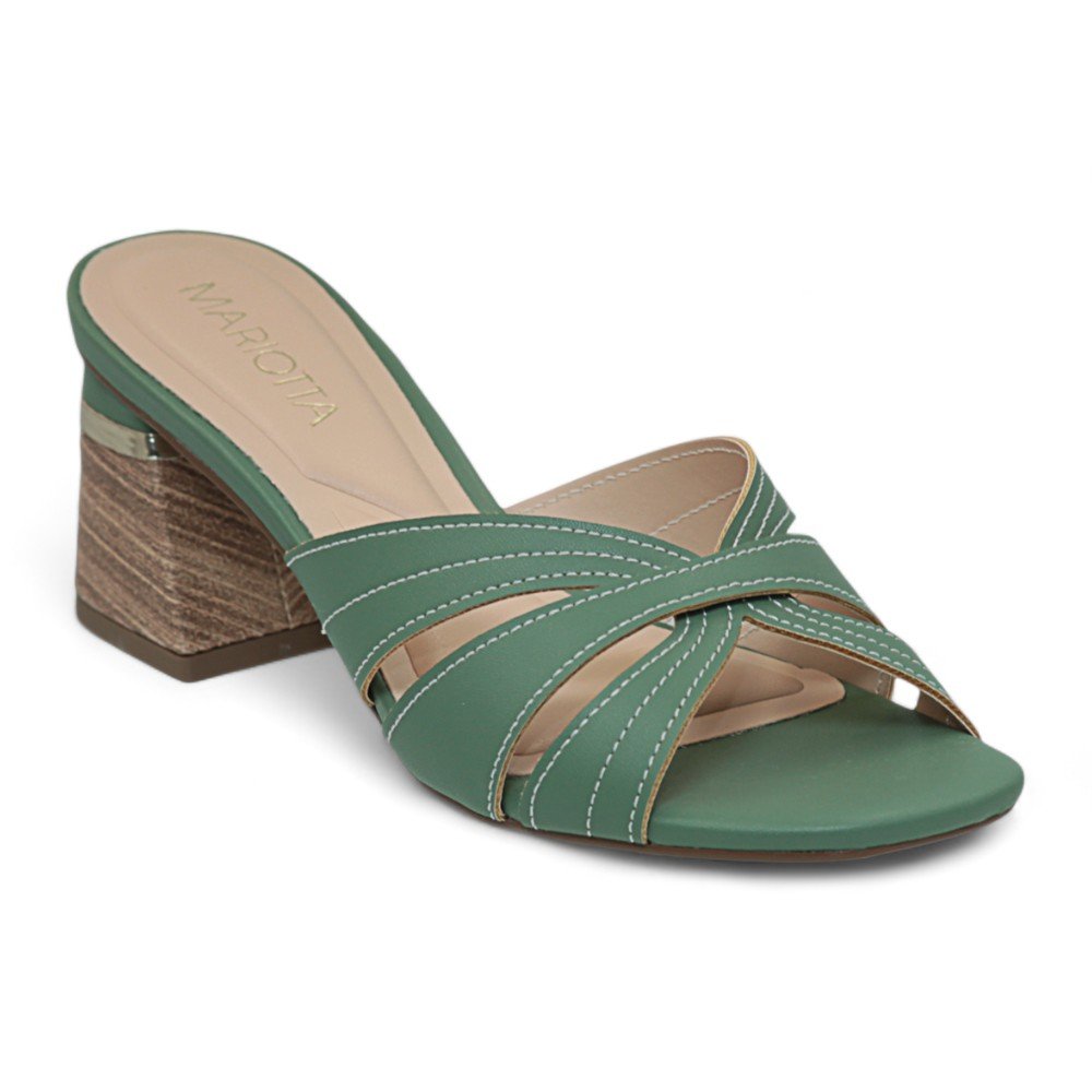 Tamanco Mariotta Salto Bloco Médio Feminino 2022103-01 Verde 2