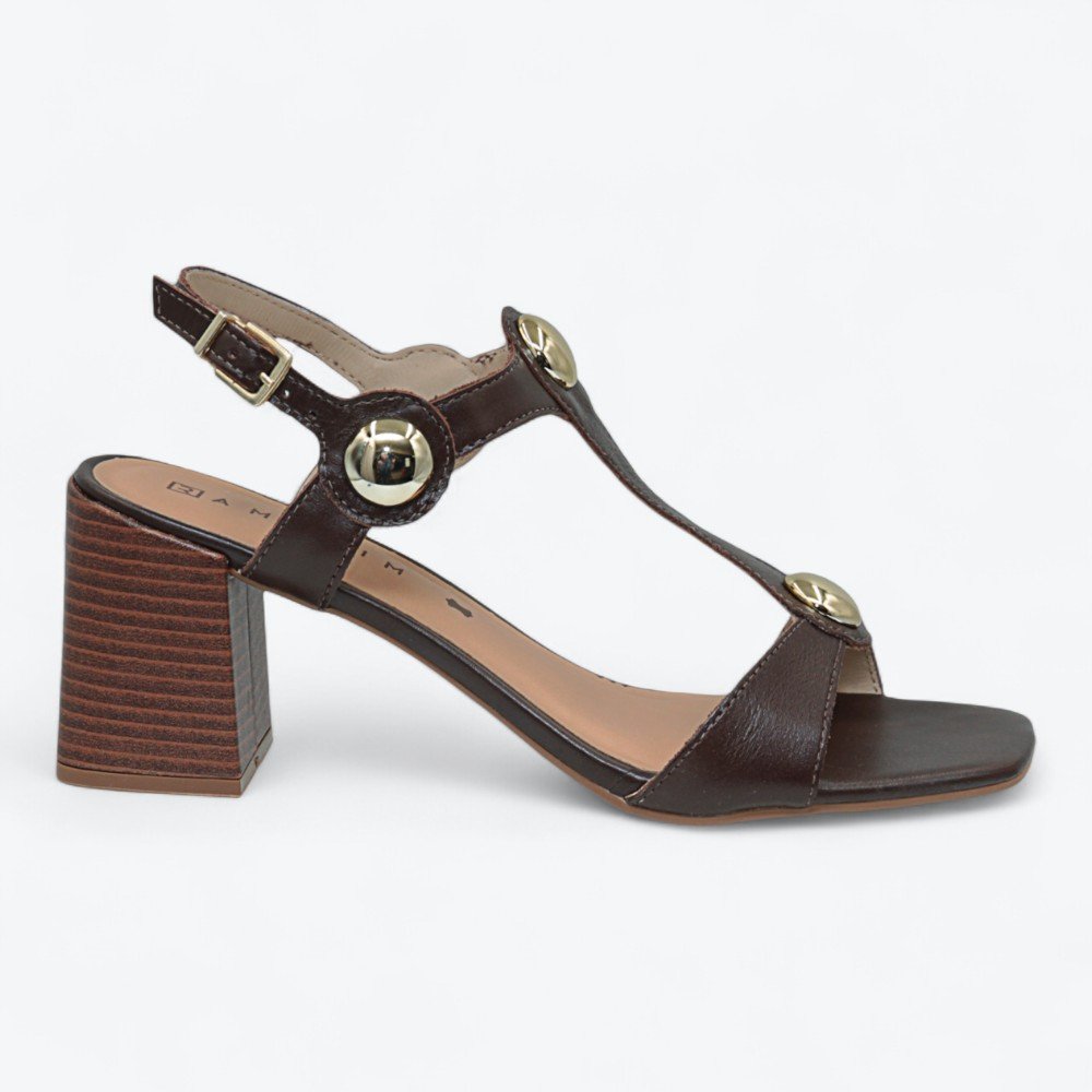 Sandália Ramarim Salto Bloco em Couro Feminina 2553203-01