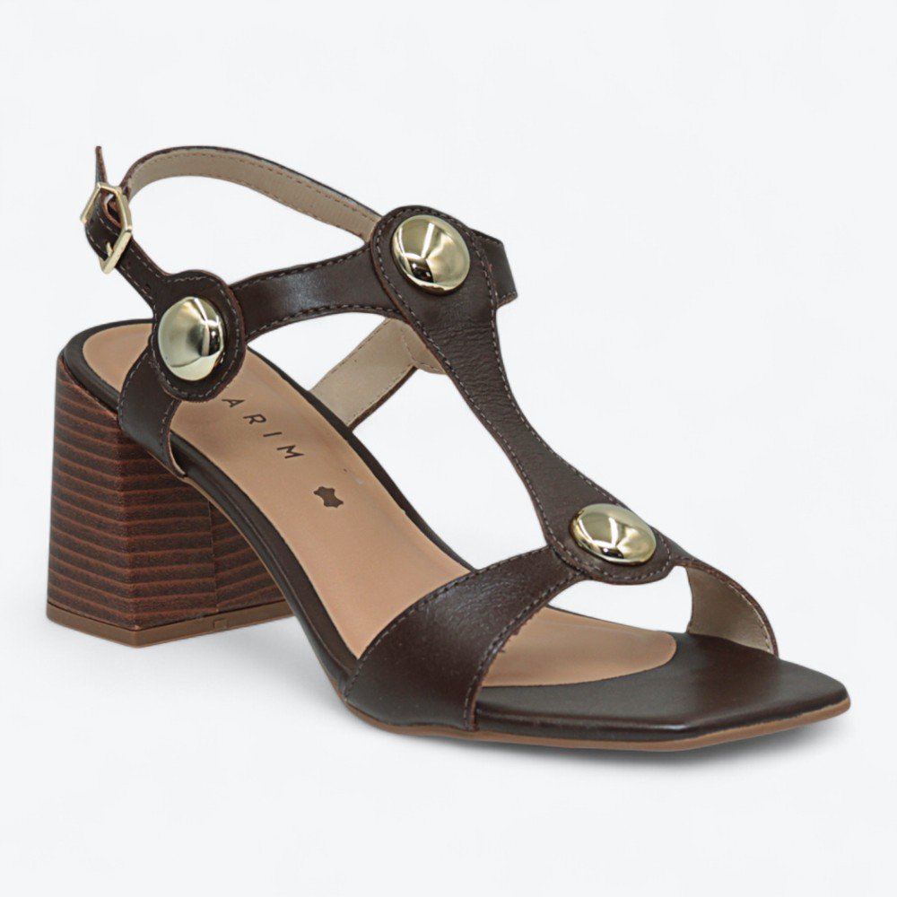 Sandália Ramarim Salto Bloco em Couro Feminina 2553203-01 Marrom 3