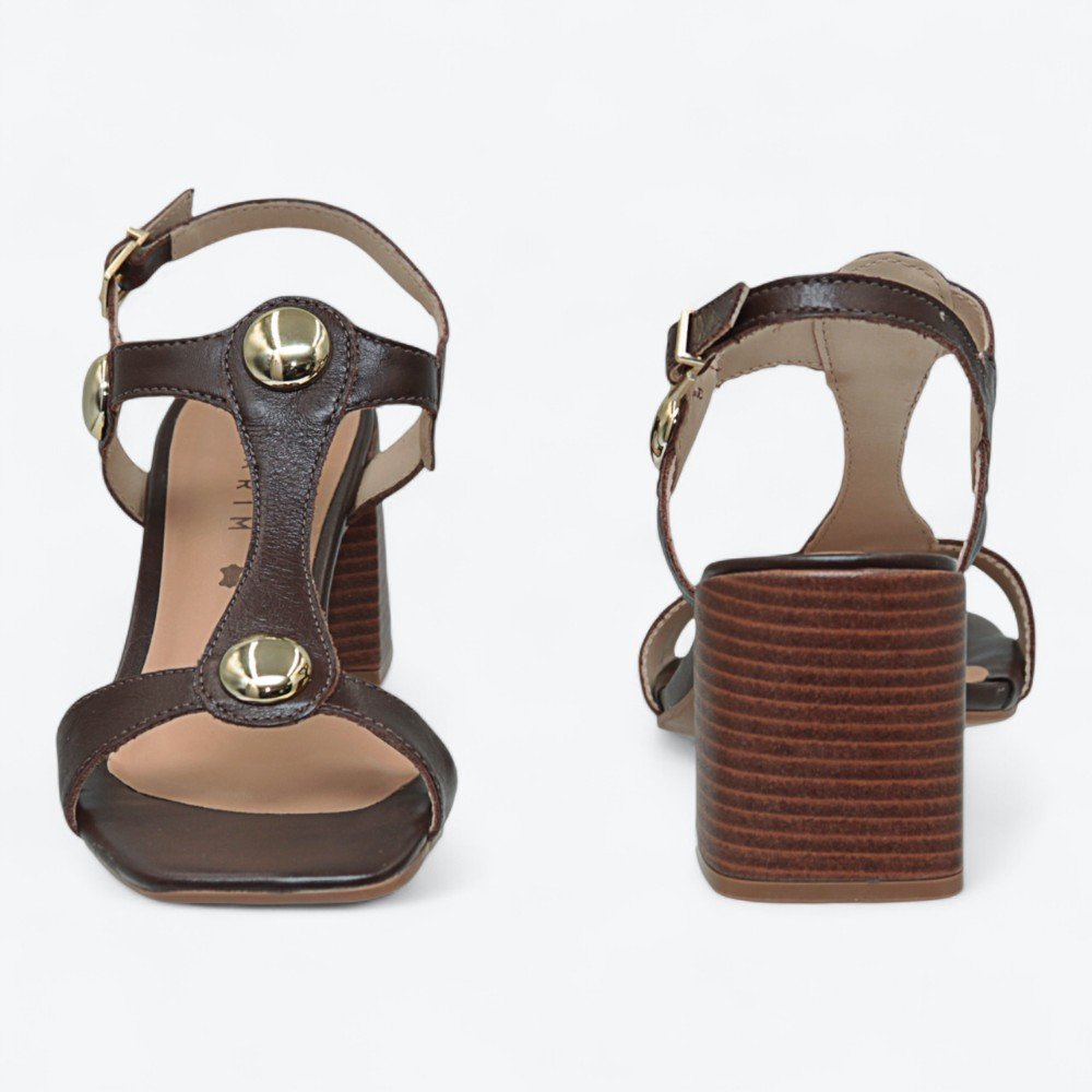 Sandália Ramarim Salto Bloco em Couro Feminina 2553203-01 Marrom 6