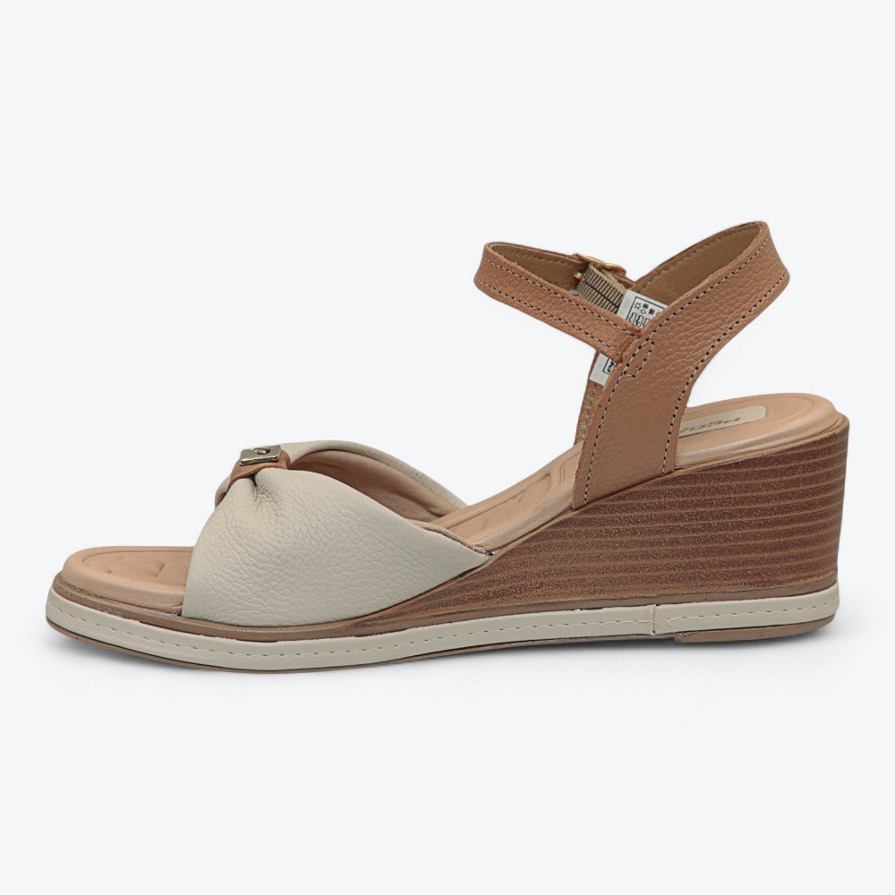 Sandália Pegada Anabela em Couro Feminina 23395601 Bege 4