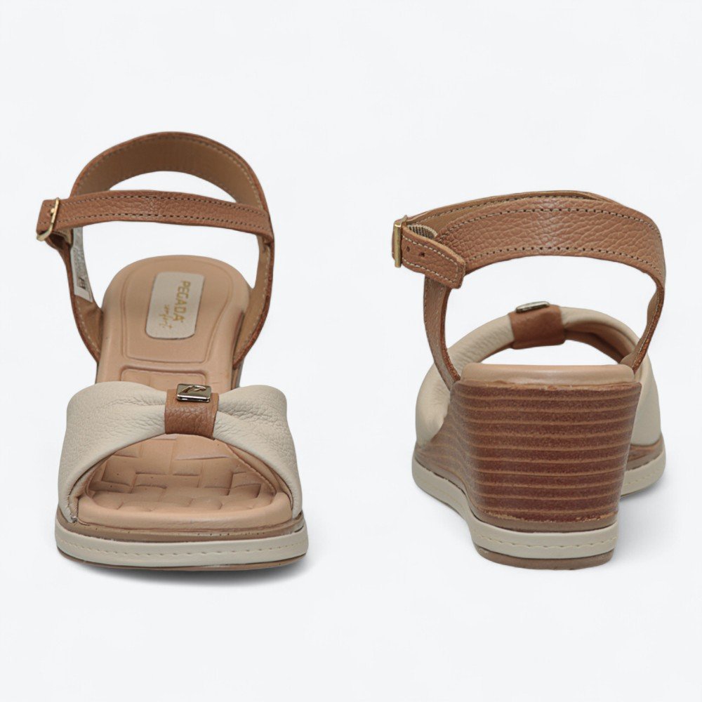 Sandália Pegada Anabela em Couro Feminina 23395601 Bege 5