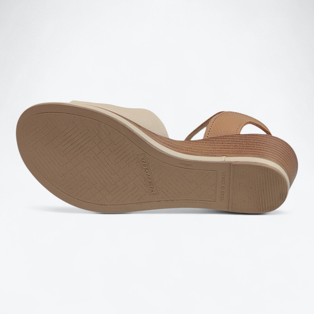 Sandália Pegada Anabela em Couro Feminina 23395601 Bege 6