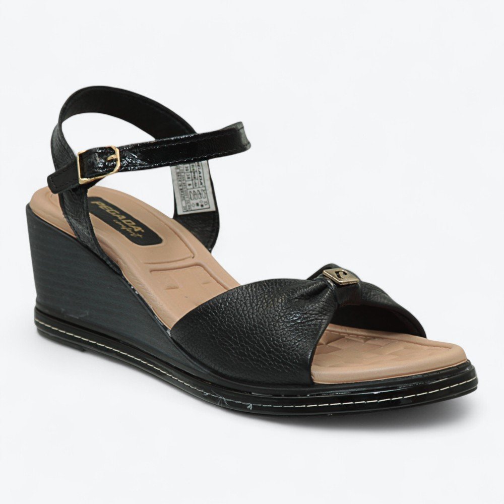 Sandália Pegada Anabela em Couro Feminina 23395604 Preto 2