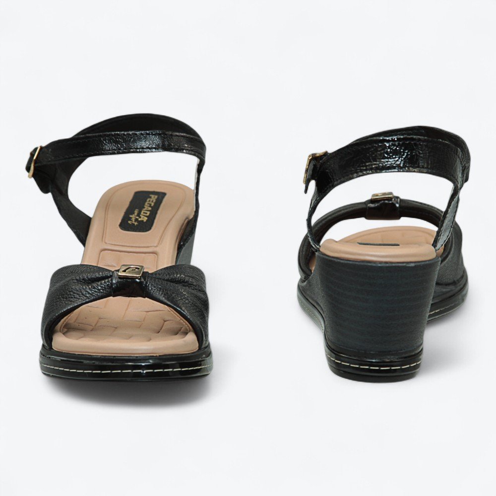 Sandália Pegada Anabela em Couro Feminina 23395604 Preto 5