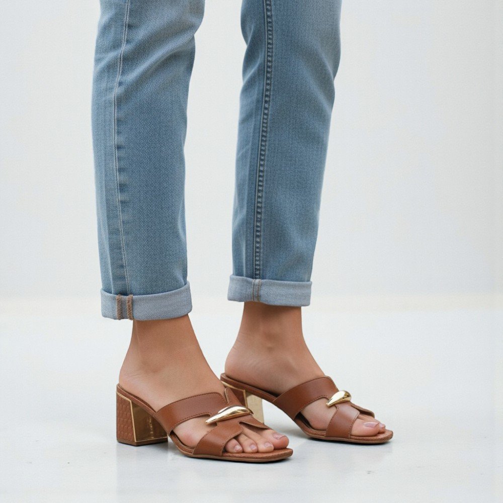 Tamanco Ramarim Salto Bloco Feminino 2539201-01 Caramelo 2