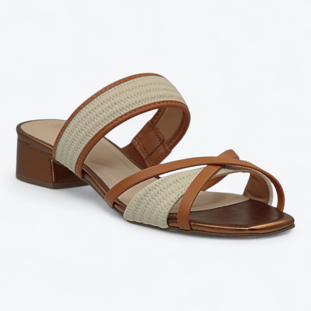 Tamanco Mariotta Salto Baixo Feminino 2047135-01 Bronze/Palha 2