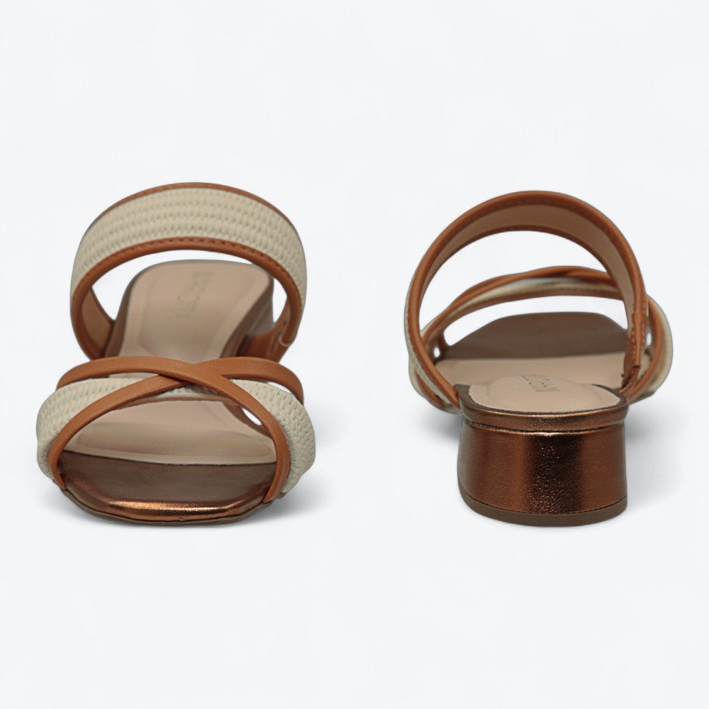 Tamanco Mariotta Salto Baixo Feminino 2047135-01 Bronze/Palha 5